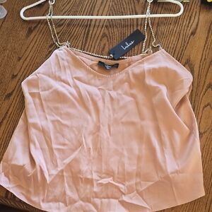 Lulu's Blush Satin Top with Gold Chain Straps